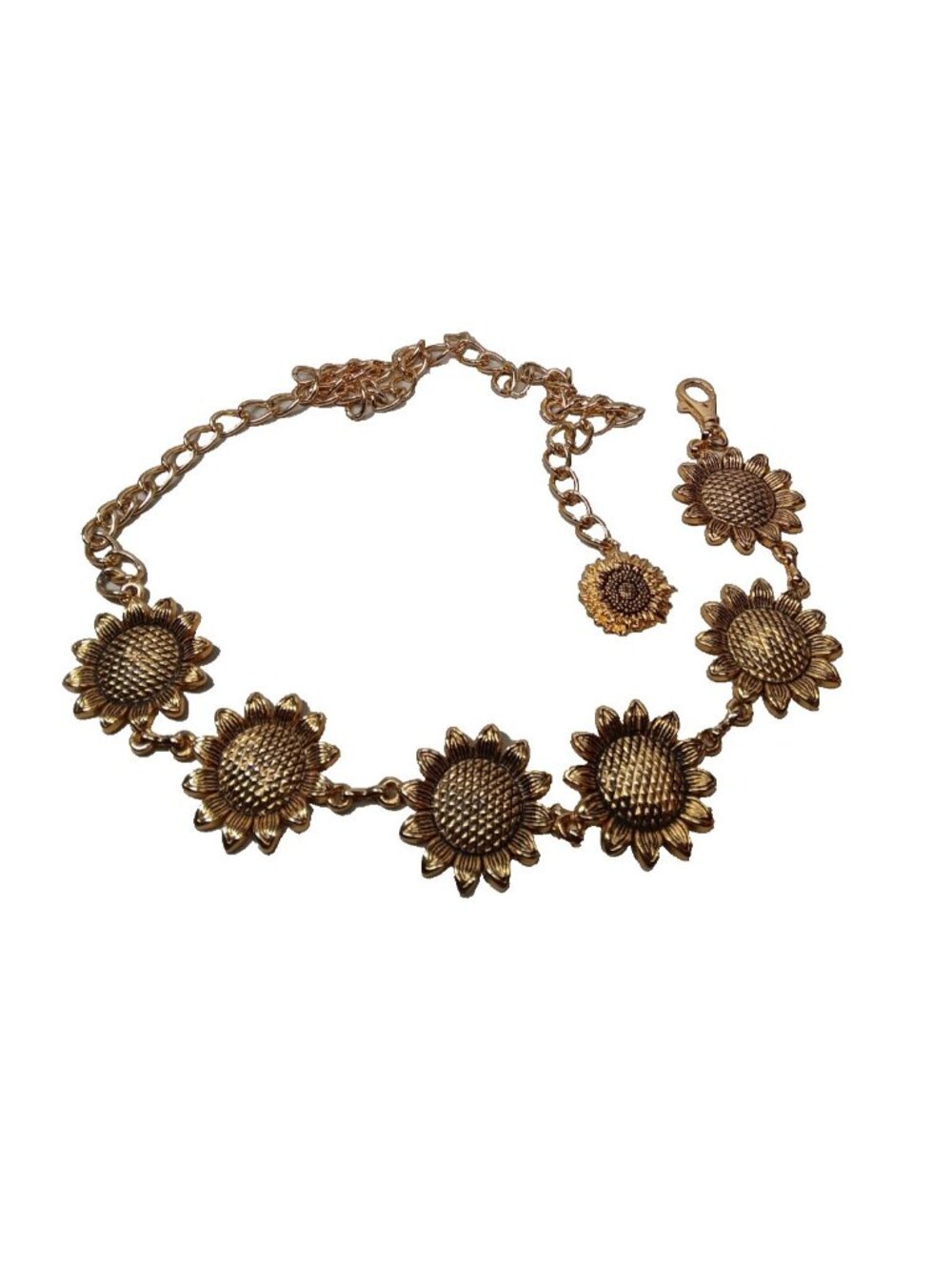 Gold Tone Chain Belt Sunflowers Chunky Jewelry Statement up to 38" Summer Spring - Picture 6 of 13